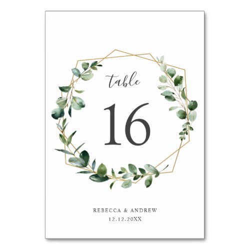 Geometric Eucalyptus Greenery Table Numbers Card