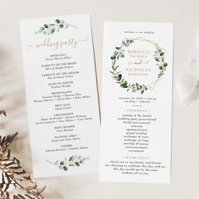 Geometric Eucalyptus Greenery Wedding Program (Creator Uploaded)