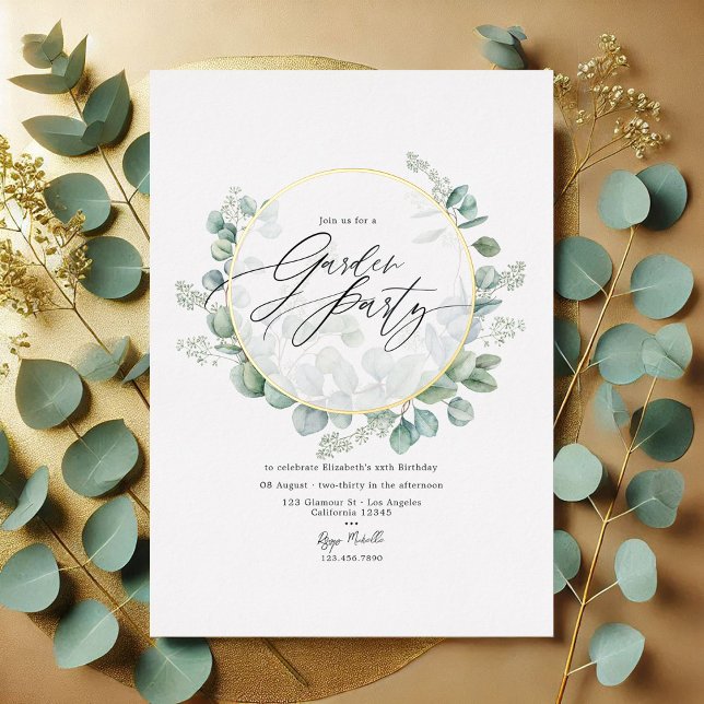 Geometric Eucalyptus Herbarium Garden Party Foil Invitation (Geometric Eucalyptus Herbarium Garden Party Foil Invitation)