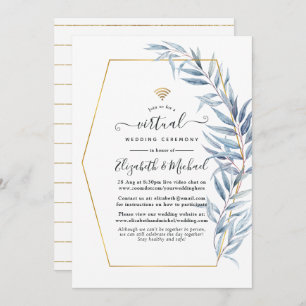 Geometric Eucalyptus Leaves Virtual Wedding Invitation