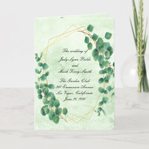 Geometric Eucalyptus Leaves Wedding Program Card