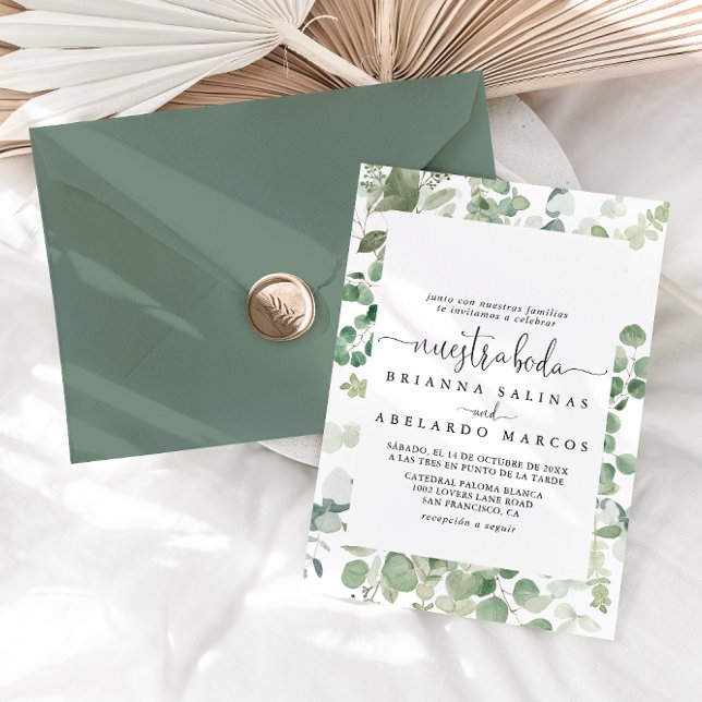 Geometric Eucalyptus Nuestra Boda Wedding  Invitation (Creator Uploaded)