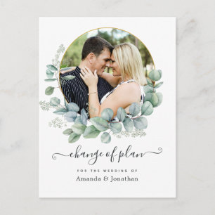Geometric Eucalyptus Wedding Change of Plan Photo Postcard