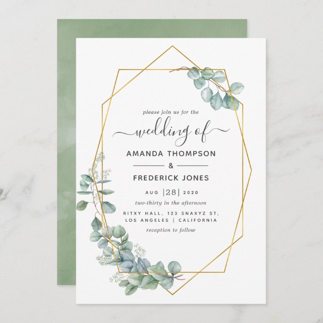 Geometric Eucalyptus Wedding Invitation (Front/Back)