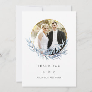 Geometric Eucalyptus Wedding Photo Collage Thank You Card