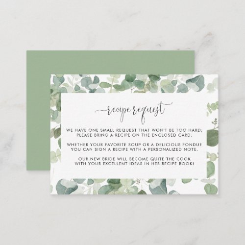 Geometric Eucalyptus Wedding Recipe Request  Enclosure Card