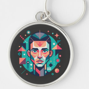 Geometric Face Portrait Keychain