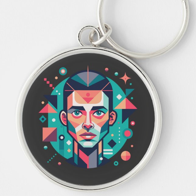 Geometric Face Portrait Keychain (Front)