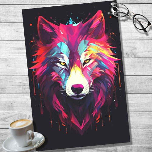 Geometric Faceted Wolf Decoupage Paper