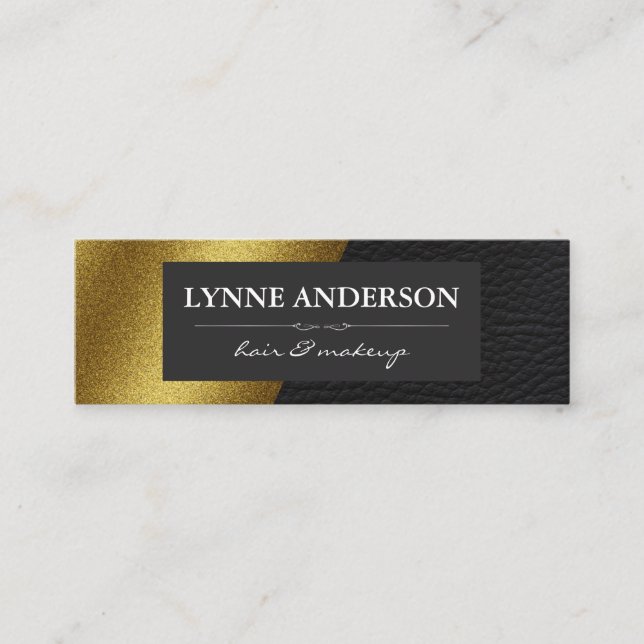 Geometric Faux Gold Leather Color Blocks Mini Business Card (Front)