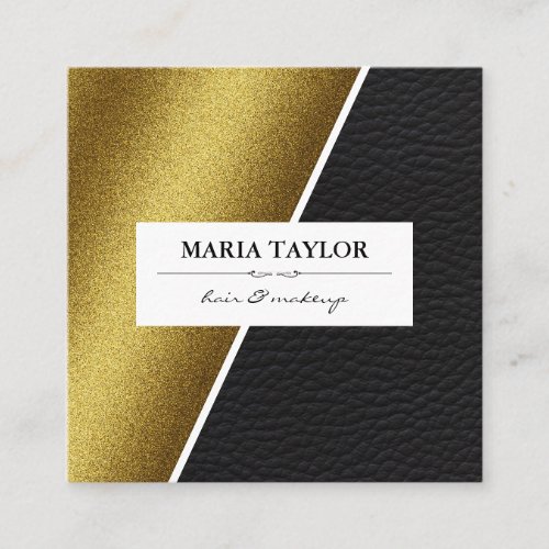 Geometric Faux Gold Leather Color Blocks Square Business Card