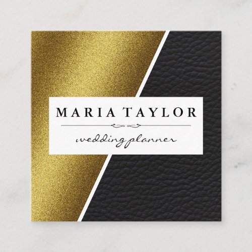 Geometric Faux Gold Leather Color Blocks Square Business Card