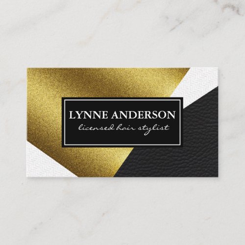 Geometric Faux Gold Leather Wavy Color Blocks Business Card