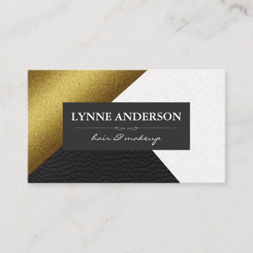 Geometric Faux Gold Leather Wavy Color Blocks Business Card