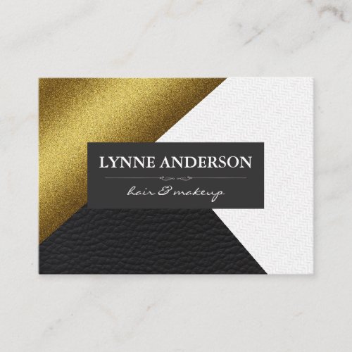 Geometric Faux Gold Leather Wavy Color Blocks Business Card