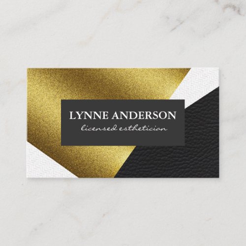 Geometric Faux Gold Leather Wavy Color Blocks Business Card