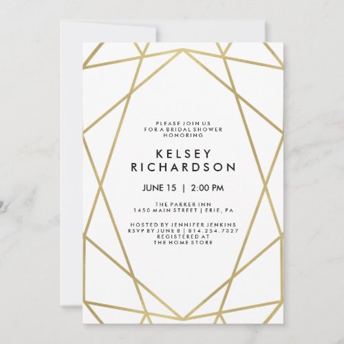 Geometric Faux Gold Look on White Bridal Shower Invitation