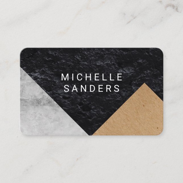 Geometric Faux Leather Slate Panel Business Card (Front)