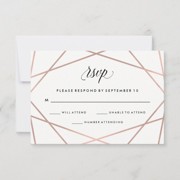 Geometric Faux Rose Gold And Black Wedding RSVP
