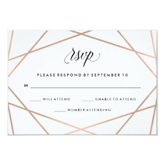 Geometric Faux Rose Gold and Black Wedding RSVP Card