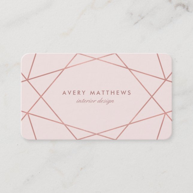 Geometric Faux Rose Gold Foil | Blush Pink Business Card (Front)