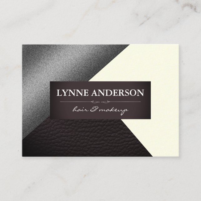 Geometric Faux Silver Cream Leather Color Blocks Business Card (Front)