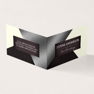 Geometric Faux Silver Cream Leather Color Blocks Business Card