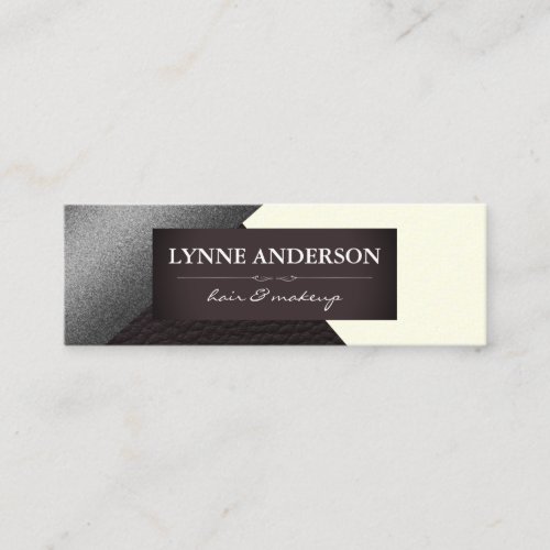 Geometric Faux Silver Cream Leather Color Blocks Mini Business Card