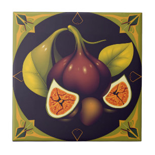 Geometric Fig Fruit with Sleek and Modern Forms Ceramic Tile