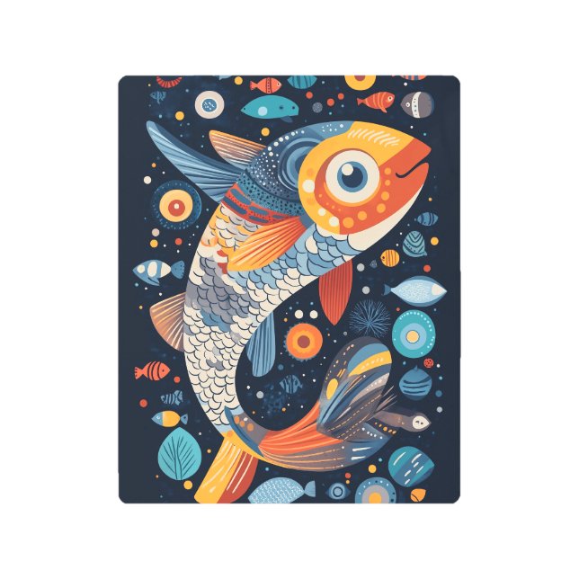 Geometric Fish Illustration Metal Print (Front)