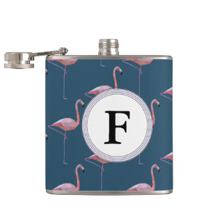 Geometric Flamingo Print Customizable Initial Hip Flask