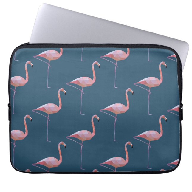 Geometric Flamingo Print Teal Laptop Sleeve (Front)