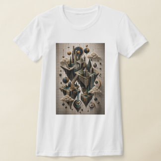 Geometric Floating Realms in 3D Micro Mosaic T-Shirt