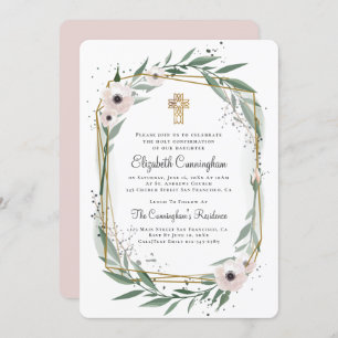 Geometric Floral Cross Confirmation Invitation