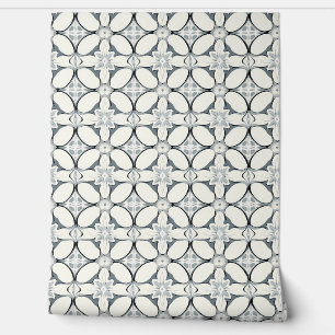 Geometric Floral Elegance Petite - Gray, Cream Wallpaper