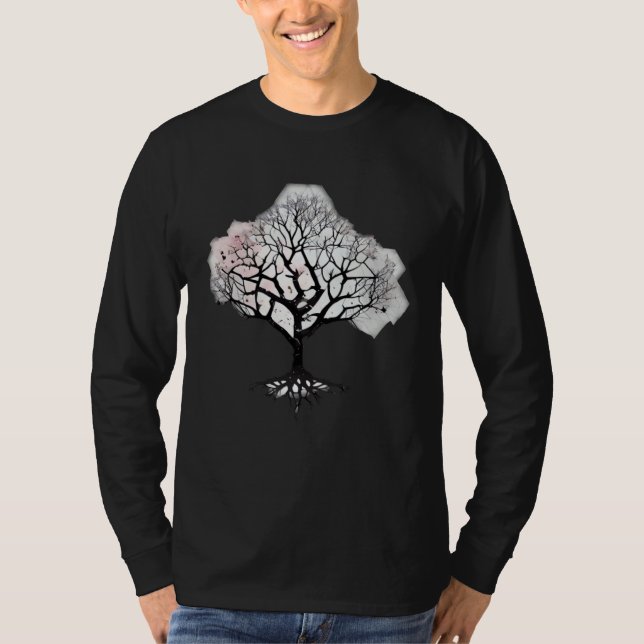 Geometric Floral Fantasy Cherry Blossom Tree of Li T-Shirt (Front)