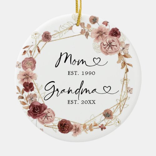 Geometric Floral First Christmas as Grandmother Ce Ceramic Ornament