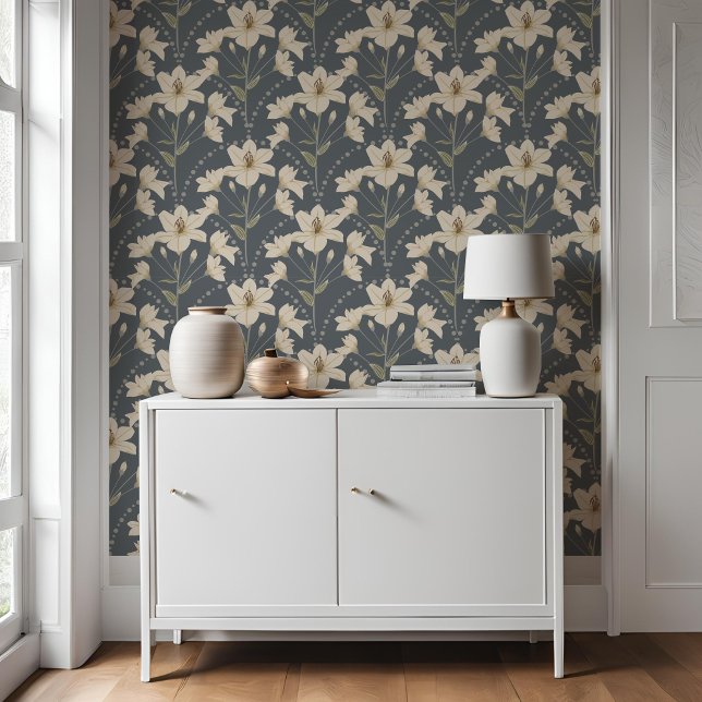 Geometric Floral Flower Blue Gray Lily Pattern   Wallpaper (Creator Uploaded)