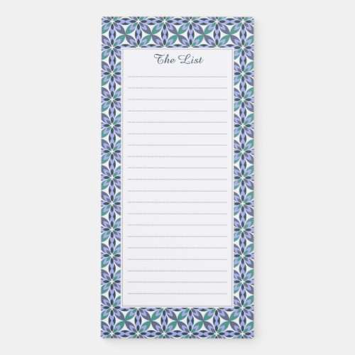 Geometric floral green blue magnetic notepad