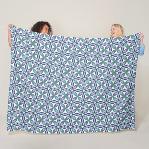 Geometric floral green blue scheme fleece blanket