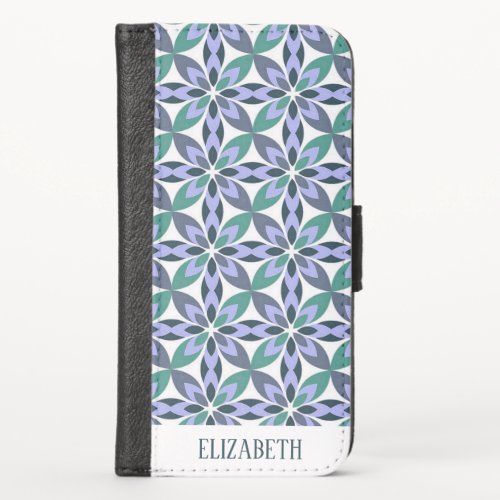 Geometric floral green blue scheme personalized iPhone x wallet case
