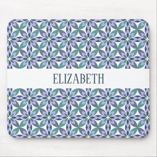 Geometric floral green blue scheme personalized mouse pad