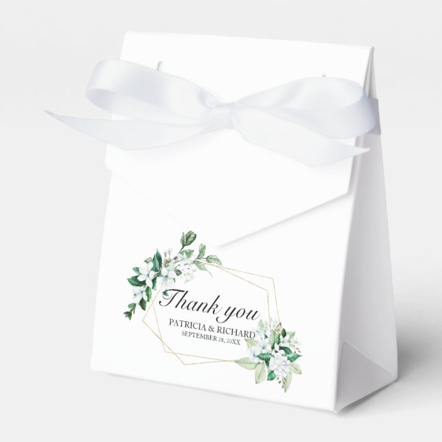 Geometric Floral Greenery Wedding Favor Boxes (Front Side)