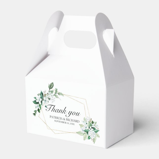 Geometric Floral Greenery Wedding Favor Boxes (Front Side)