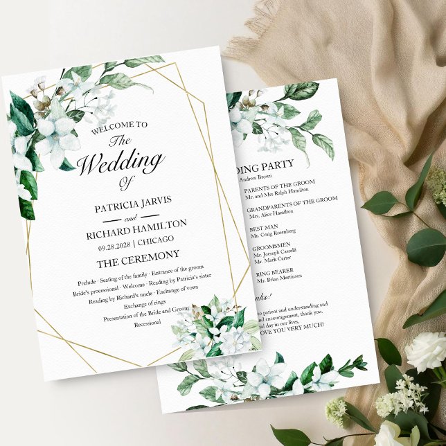 Geometric Floral Greenery Wedding Program (Creator Uploaded)