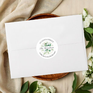 Geometric Floral Greenery Wedding Return Address Classic Round Sticker