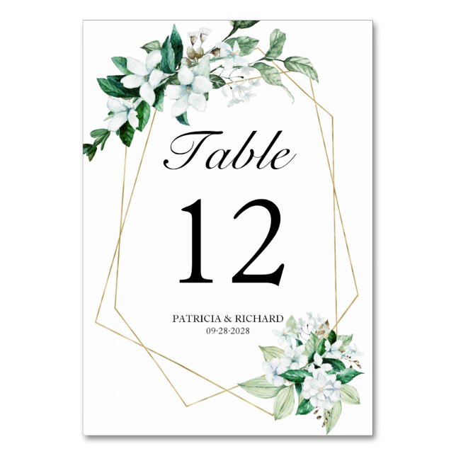 Geometric Floral Greenery Wedding Table Number (Front)