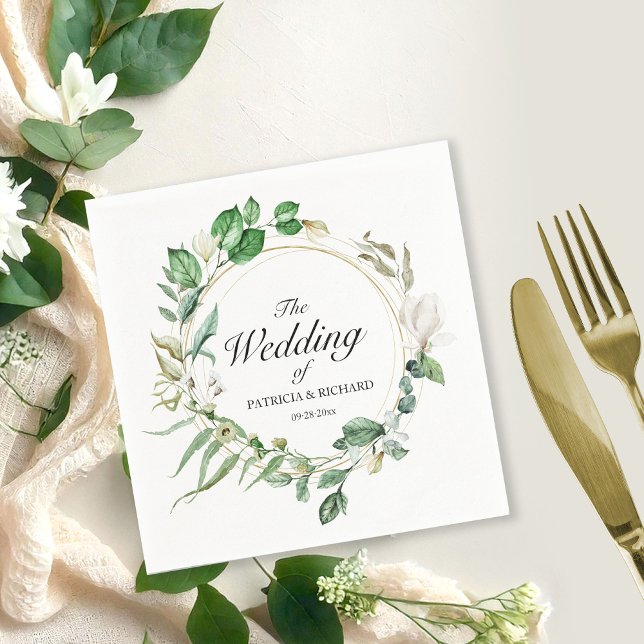 Geometric Floral Greenery Wreath Wedding Napkins (Creator Uploaded)