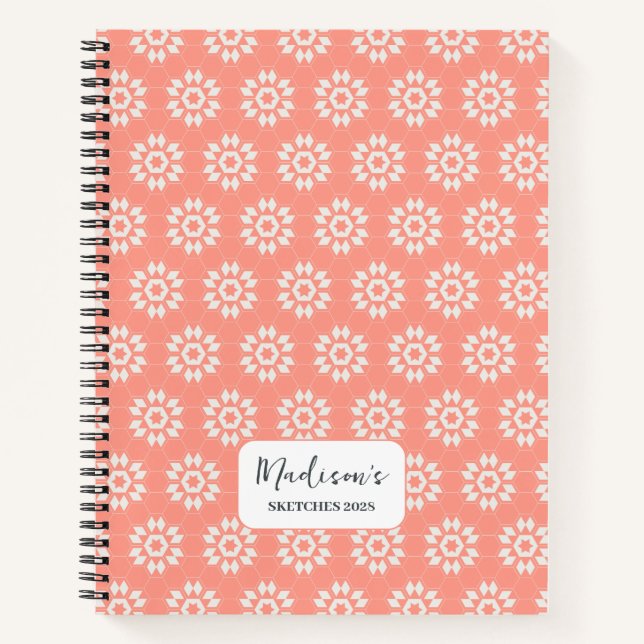 Geometric Floral in Summer Sun Pink Personalized Notebook (Front)