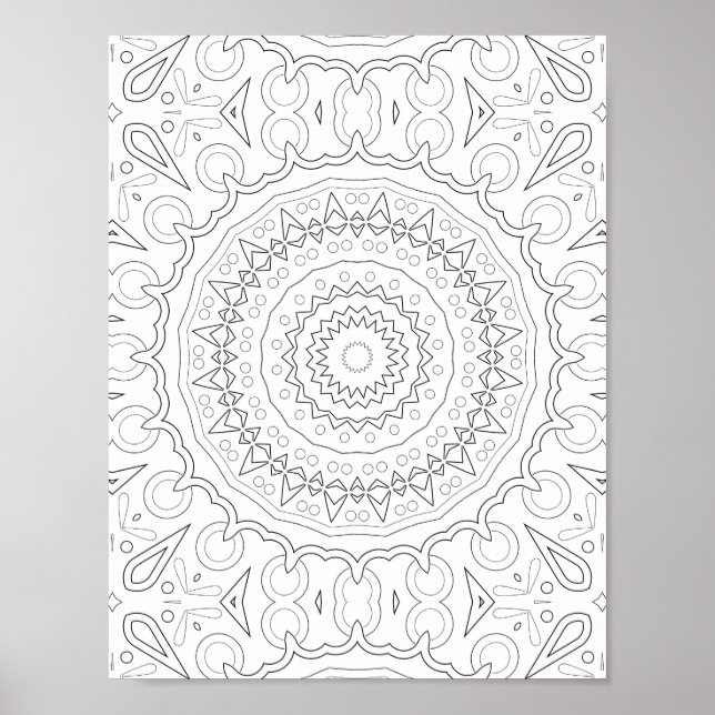 Geometric Floral Mandala Coloring Design Poster (Front)